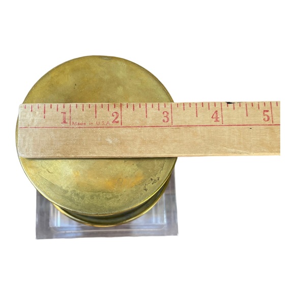 Antique Brass Handcrafted Cylindrical Vessel/Pot 3"x 3" - Picture 5 of 6